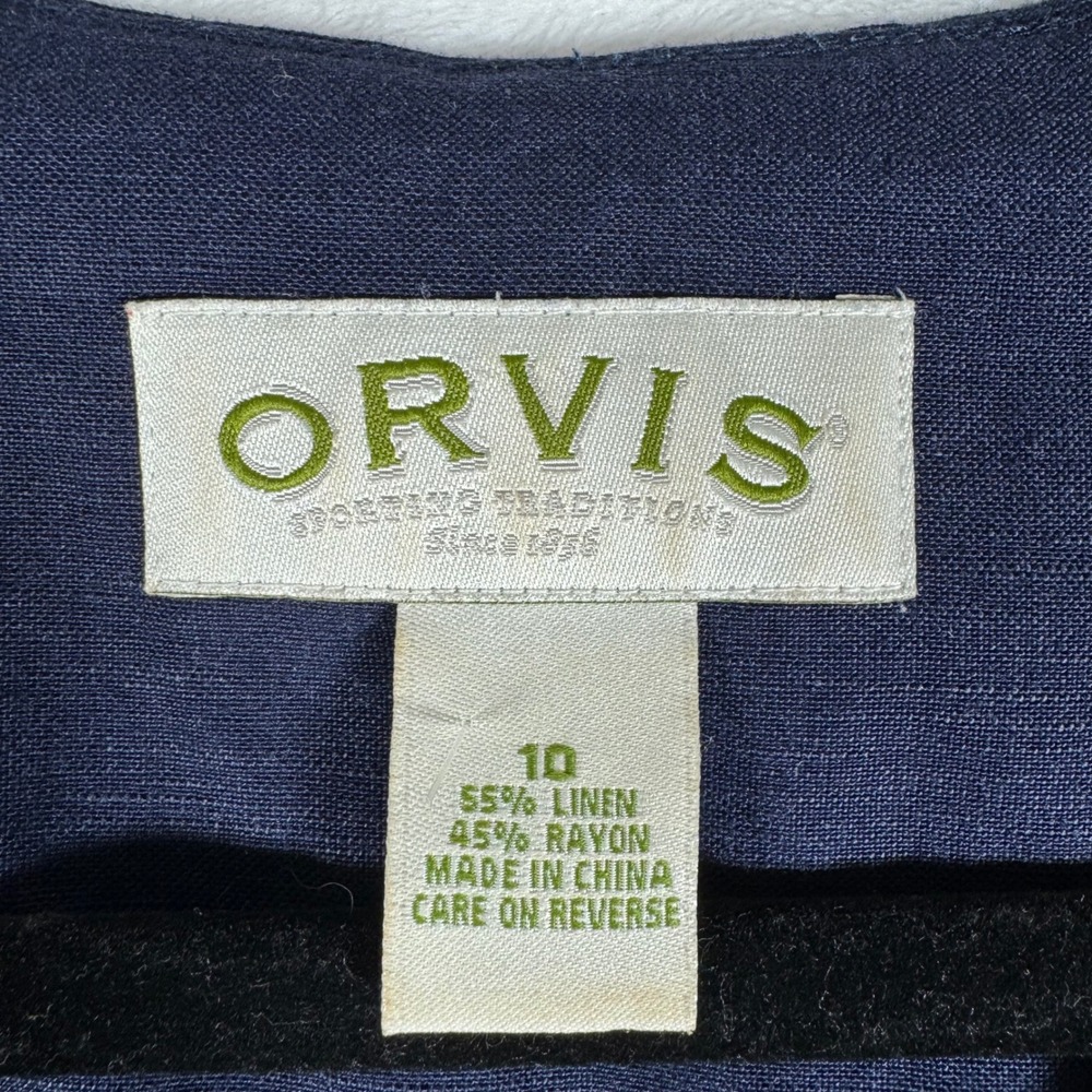 Orvis Navy Blue Linen Blend Button Down Midi Dress Womens 10 M L | Boho - Picture 5 of 12